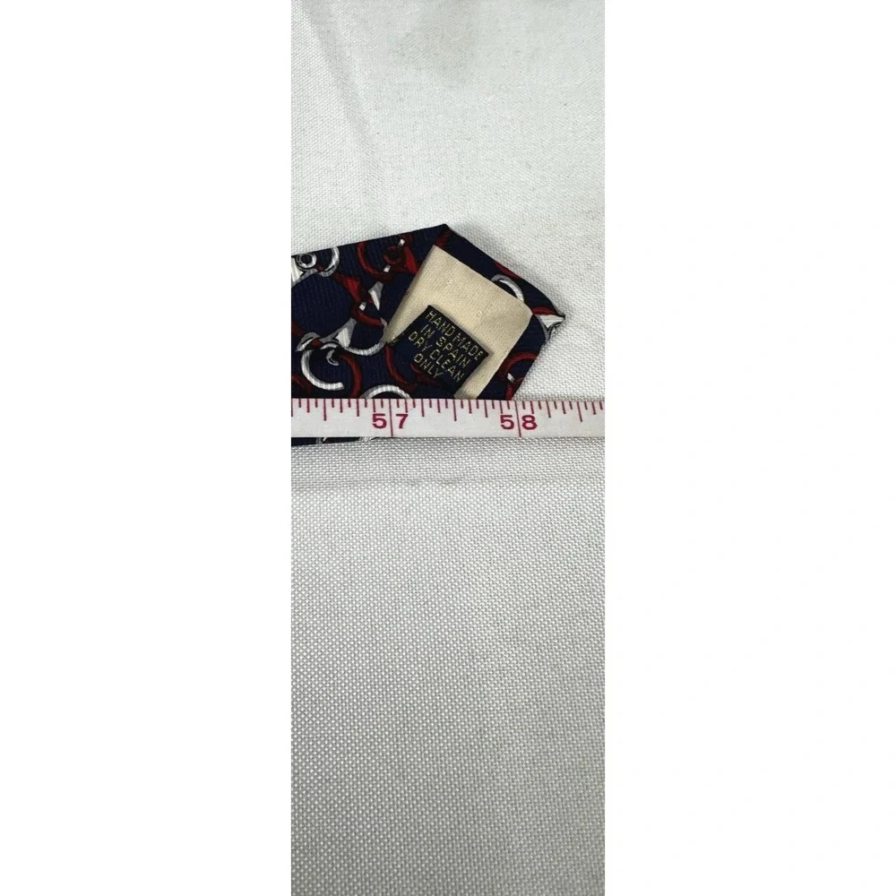 Cole Haan Navy Blue Red Silk Tie Equestrian Horse Bit Nautical Classic Prep 58